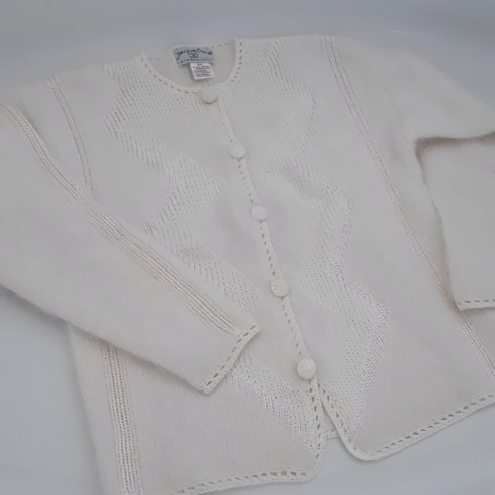 SOLD. Jacques Daniel. Angora Wool-Blend Knit Cardigan. Off-White. Small - Picture 7 of 16
